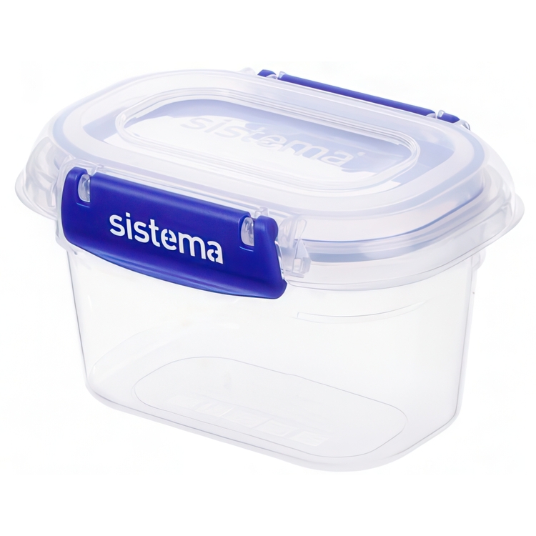 Food box, 400ml, KLIP IT PLUS RECTANGLE, 13 x 9 x H 8 cm, Transparent / Blue