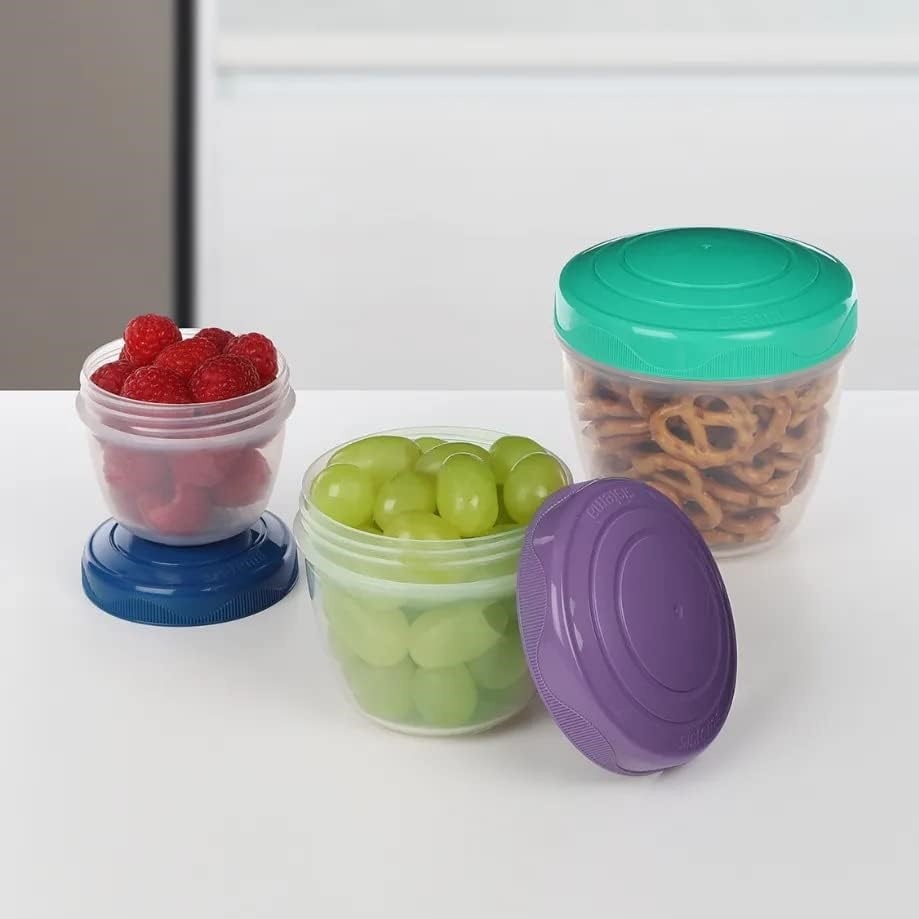 Containers for snack, Set of 3, SISTEMA SNACK AND NEST, Purple / Mint / Blue