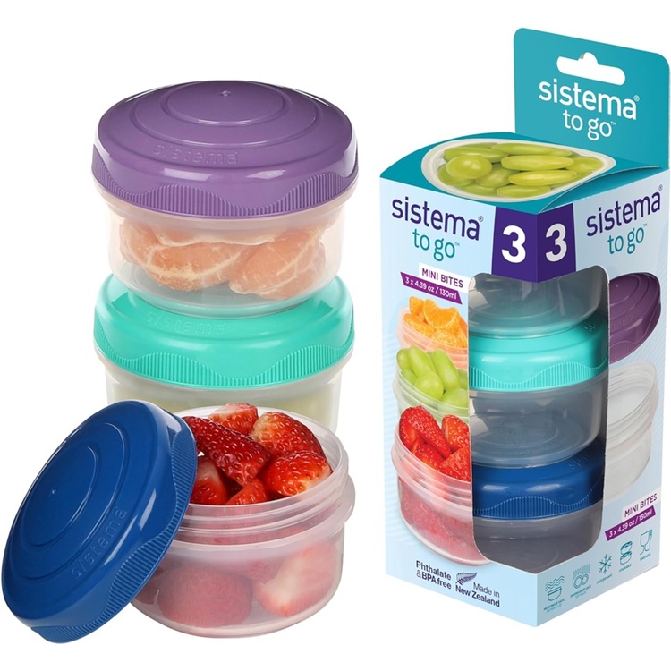 Containers for snack, 130 ml, Set of 3, SISTEMA MINI BITES, Mint / Blue