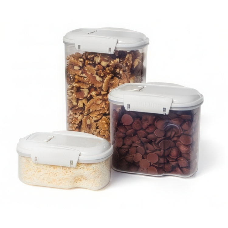 Containers for sprinkles, sugar, etc, 3 Pack, SISTEMA BAKE IT STACK & POUR, Clear / White