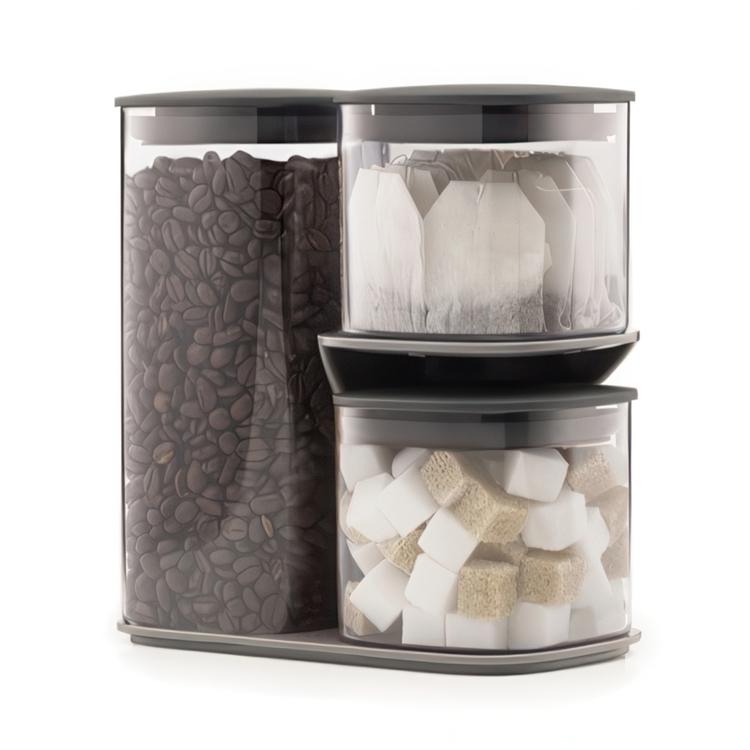 Container Set in stand, 3-piece, PODIUM EASY-ACCESS, Joseph Joseph, Clear / Grey