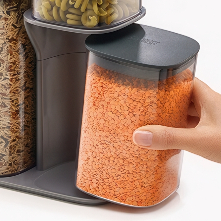 Container Set in stand, 3-piece, PODIUM EASY-ACCESS, Joseph Joseph, Clear / Grey