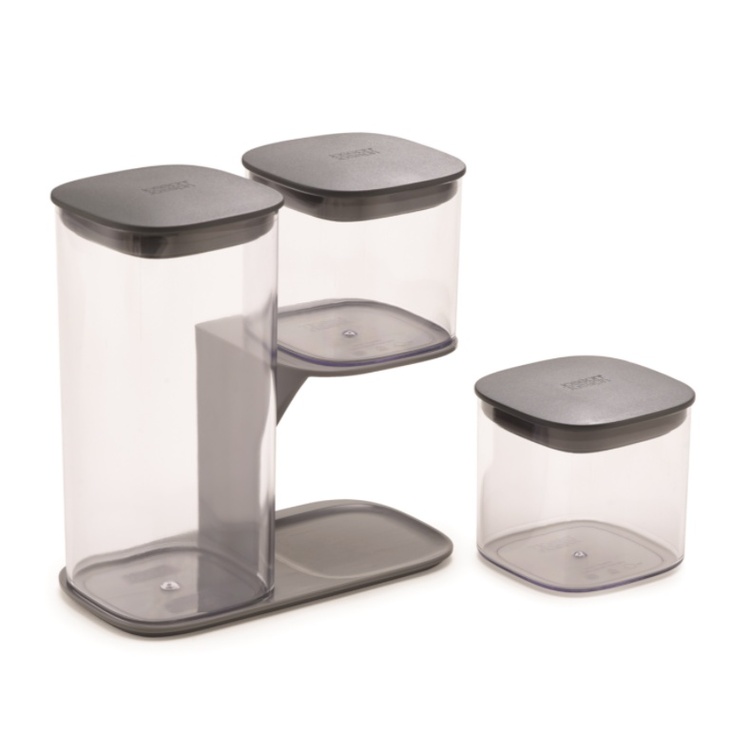 Container Set in stand, 3-piece, PODIUM EASY-ACCESS, Joseph Joseph, Clear / Grey