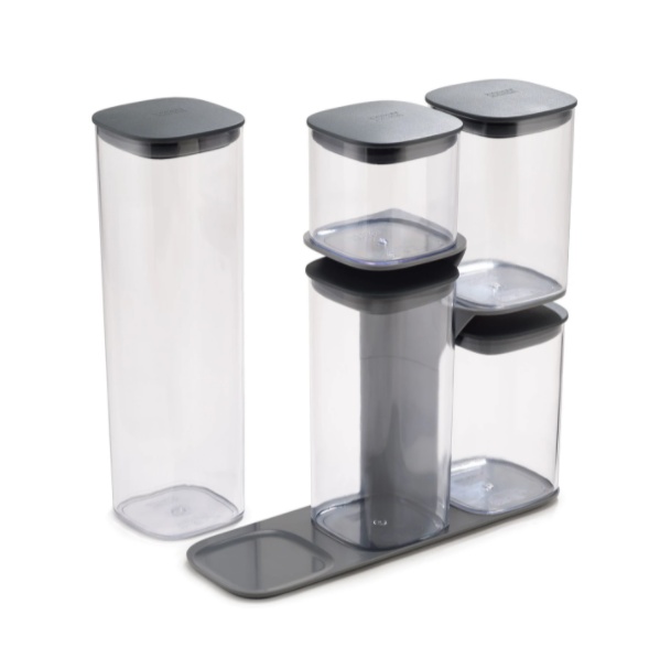 Container Set in stand, 5-piece, PODIUM EASY-ACCESS, Joseph Joseph, Clear / Grey
