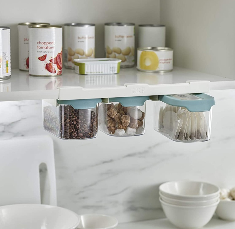 Container Set Under Shelf, 3-piece, CUPBOARD-STORE, Small, Joseph Joseph, Clear / Blue