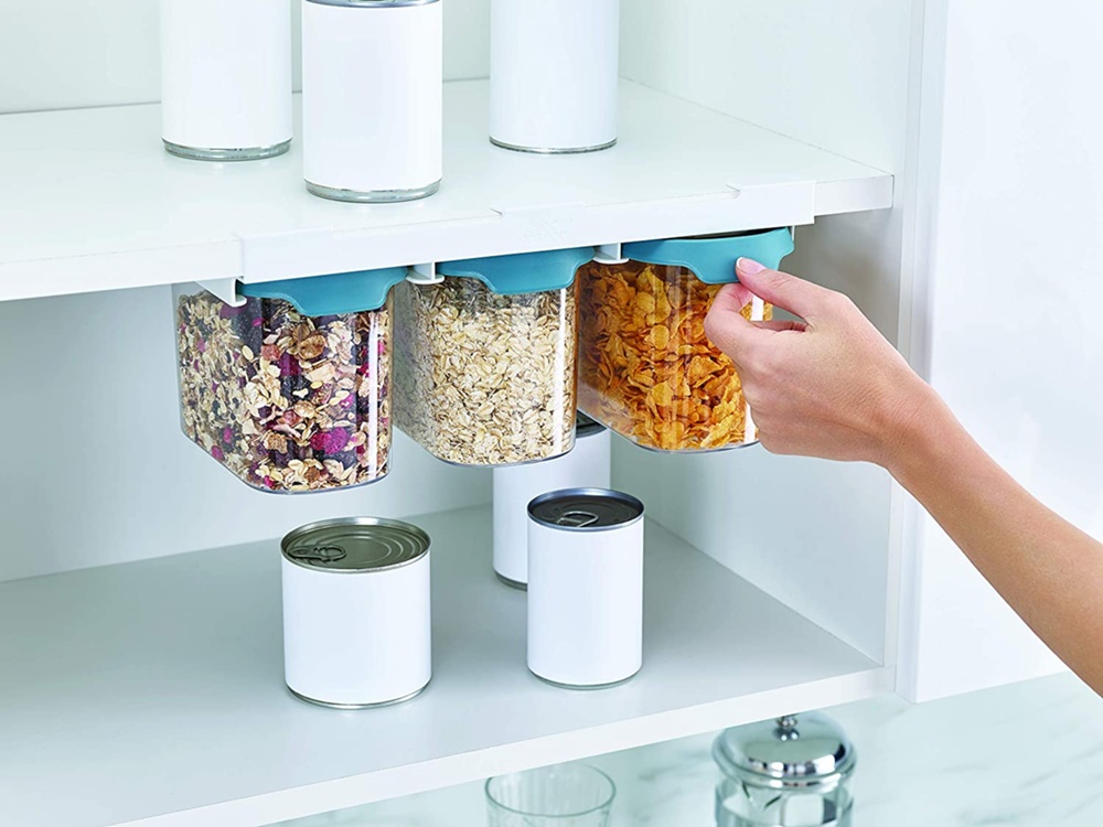 Container Set Under Shelf, 3-piece, CUPBOARD-STORE, Large, Joseph Joseph, Clear / Blue