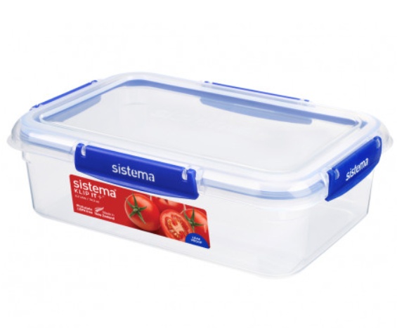 Food boxes, 2,2 L, Set of 3, KLIP IT PLUS RECTANGLE, 25,5 x 17,5 x H 8 cm, Clear / Blue