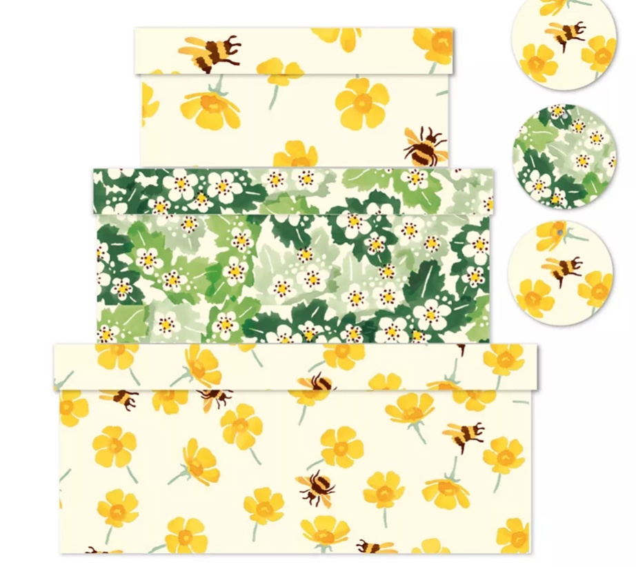 Boxes, nest of 3, BUTTERCUPS & BEES, Yellow / Green