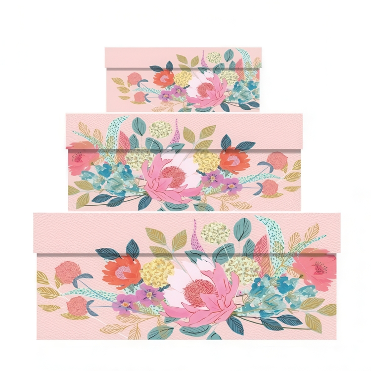 Boxes, nest of 3, PARTY FLORAL, Pink