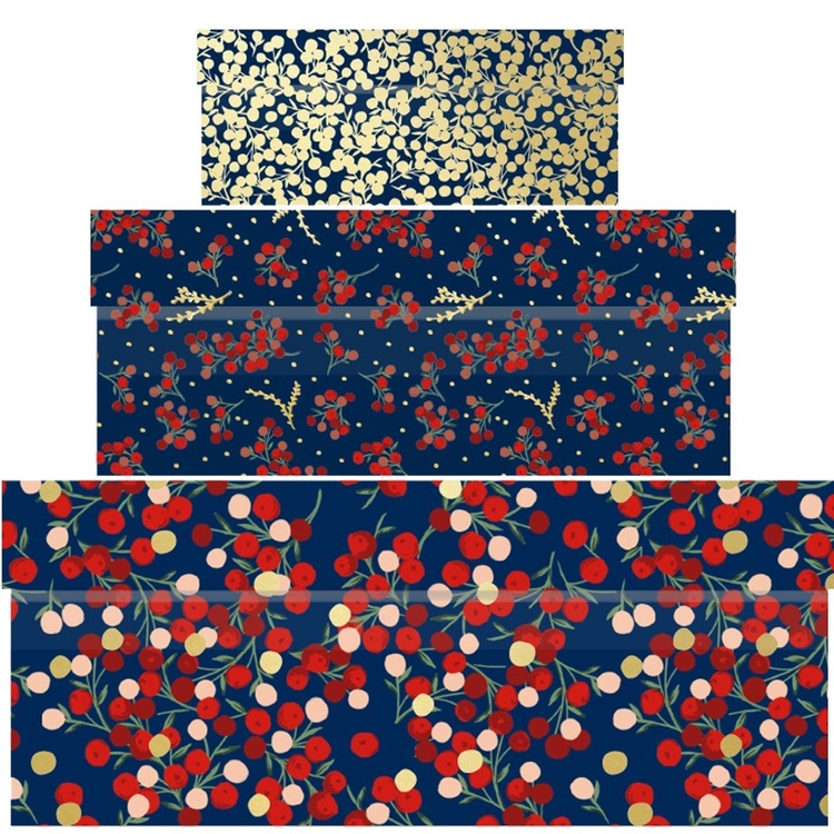 Boxes, nest of 3, WINTER GARNET, Blue / Red