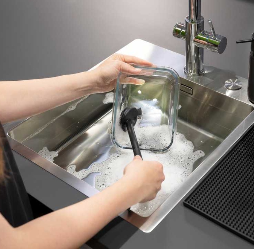 Washing up Brush with scraper, OUTDOOR, Black