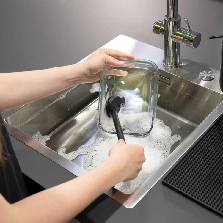 Washing up Brush with scraper, OUTDOOR, Black