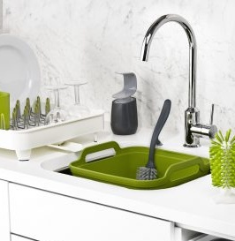Dish Brush with sink rest and scraper, EDGE, Joseph Joseph, Grey