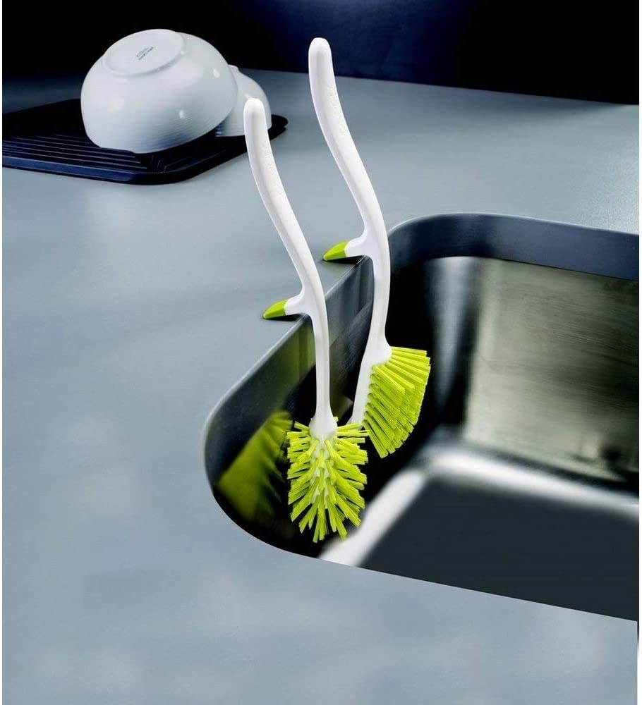 Dish Brush with sink rest and scraper, EDGE, Joseph Joseph, Grey