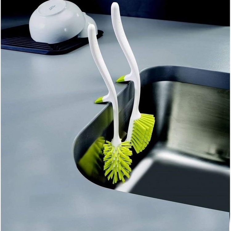 Dish Brush with sink rest and scraper, EDGE, Joseph Joseph, Grey