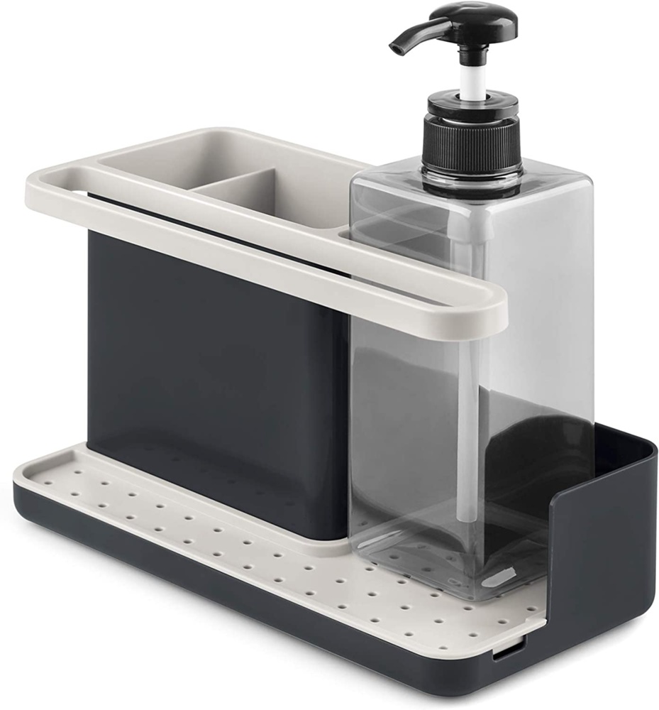 Sink organiser with soap dispenser, PARA EL FREGADERO, 23,5 x 11,5 x 22,5 cm, White / Grey