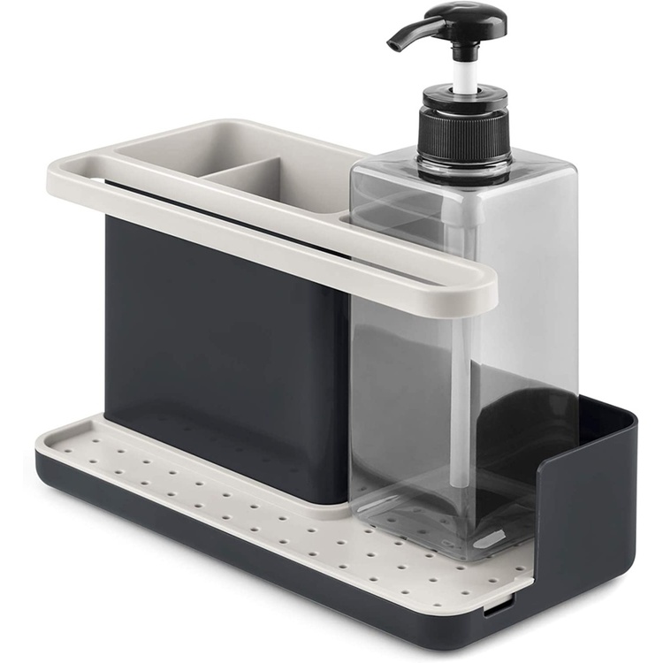 Sink organiser with soap dispenser, PARA EL FREGADERO, 23,5 x 11,5 x 22,5 cm, White / Grey