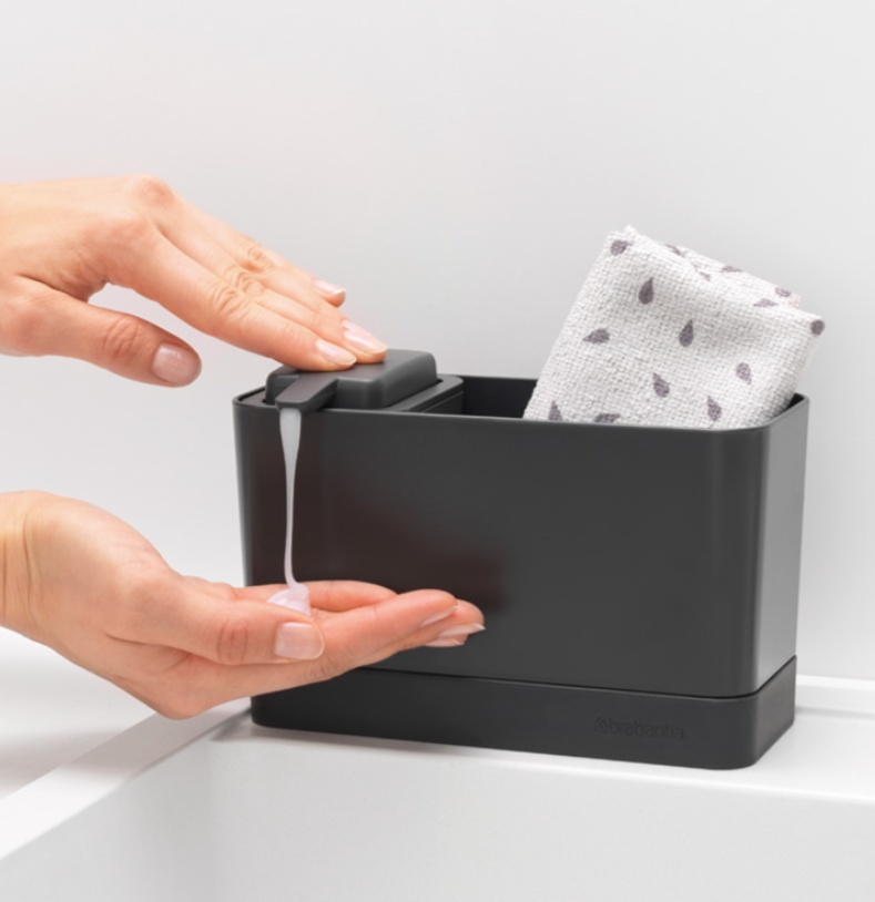 Sink tidy with Soap Dispenser, SINK ORGANISER SET, 8,5 x 19 x H 11,5 cm, Brabantia, Dark Grey