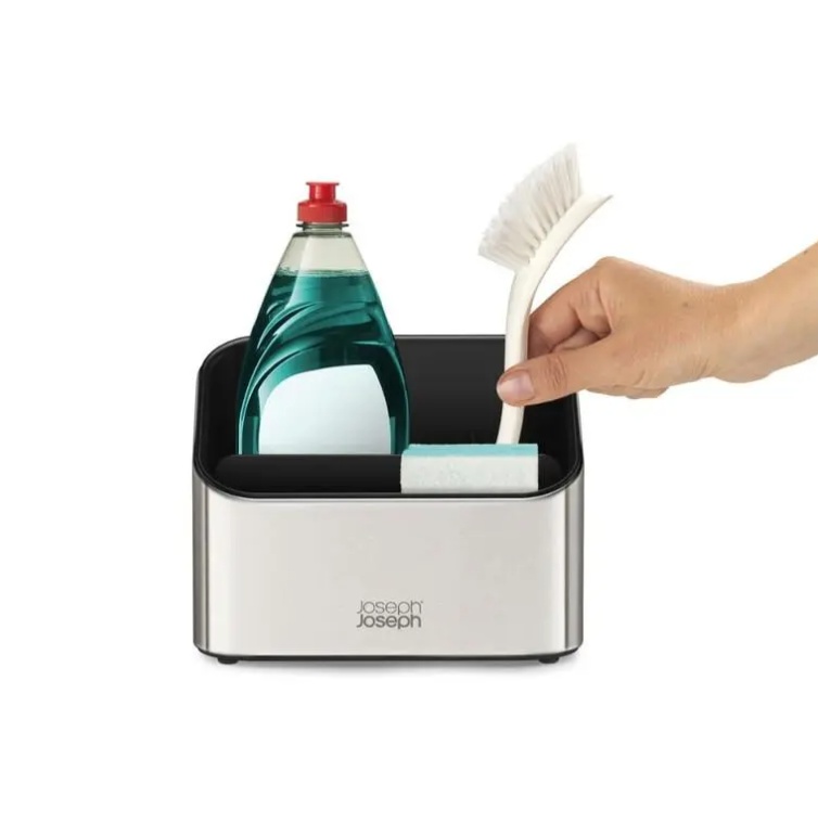 Sink tidy, SURFACE STAINLESS STEEL, 17,5 x 12 x H 12 cm, Joseph Joseph, Silver 