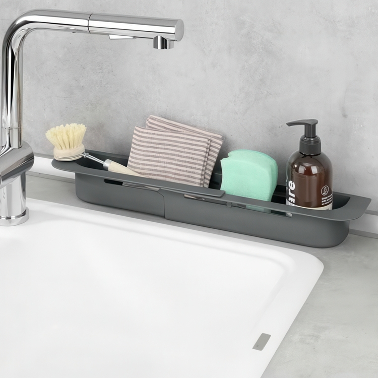 Sink Caddy , Over Sink, FINO, 35,5 ~ 49,4 x 8,5 x H 5,5 cm, Dark Grey