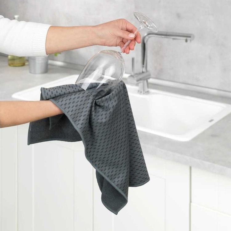 Teatowels for glass, Set of 2, MIKO GLASS TOWELS, 40 x H 60 cm, Grey / Turquoise