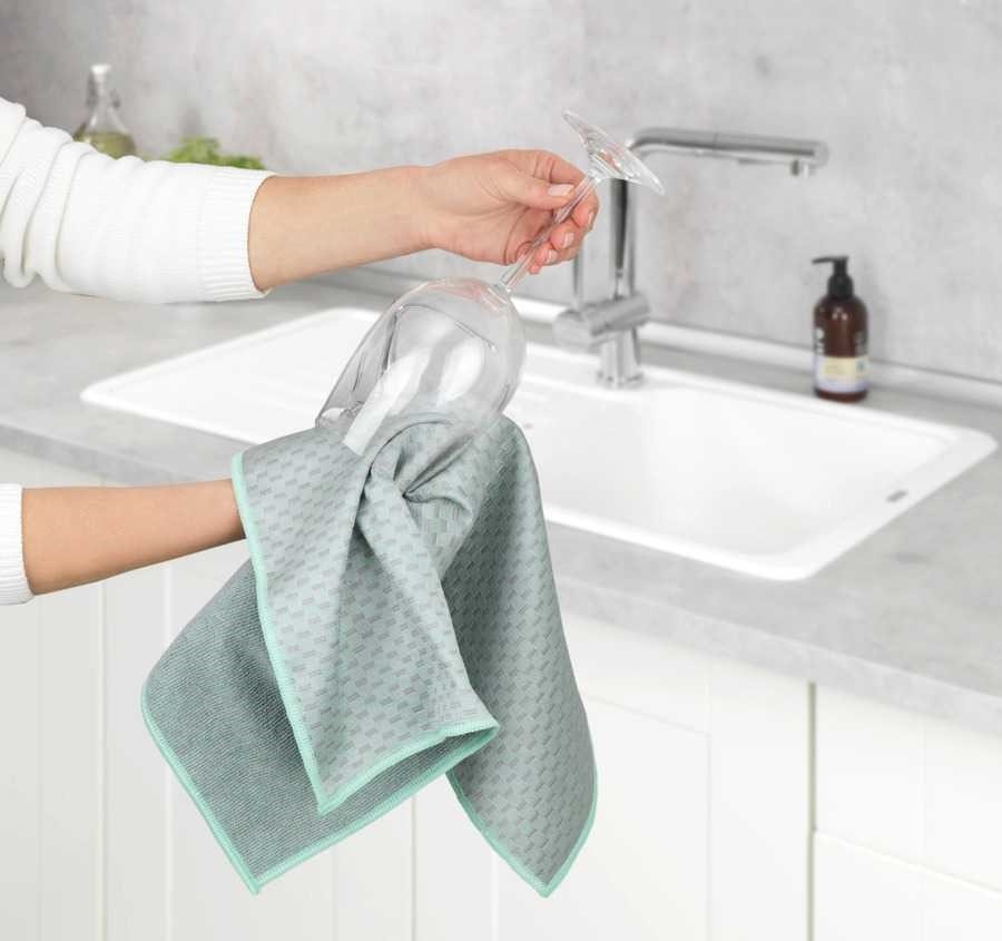 Teatowels for glass, Set of 2, MIKO GLASS TOWELS, 40 x H 60 cm, Grey / Turquoise