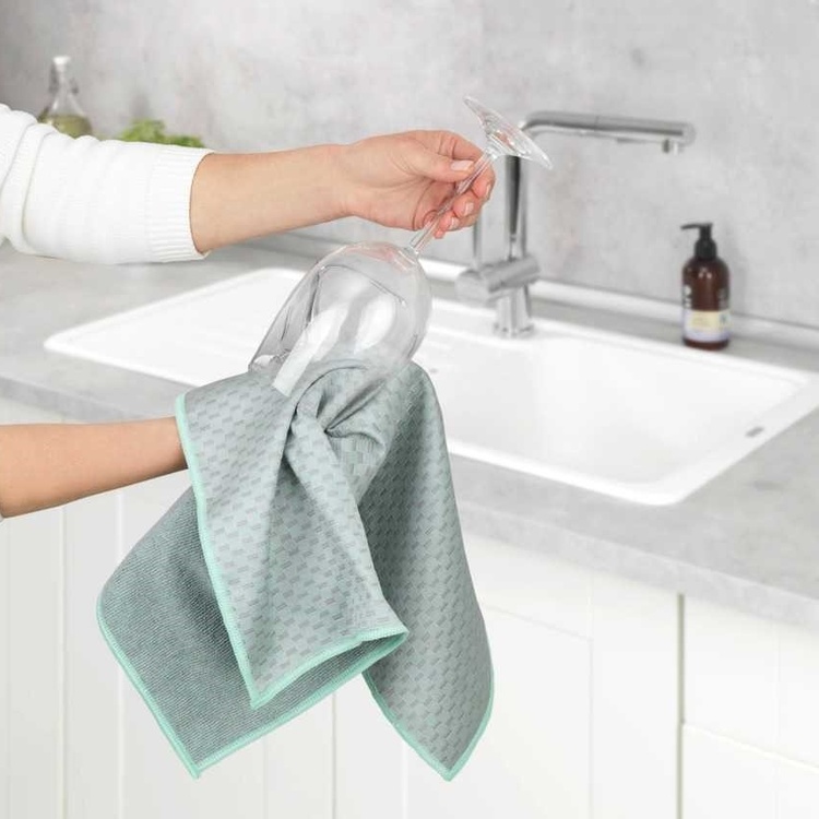 Teatowels for glass, Set of 2, MIKO GLASS TOWELS, 40 x H 60 cm, Grey / Turquoise