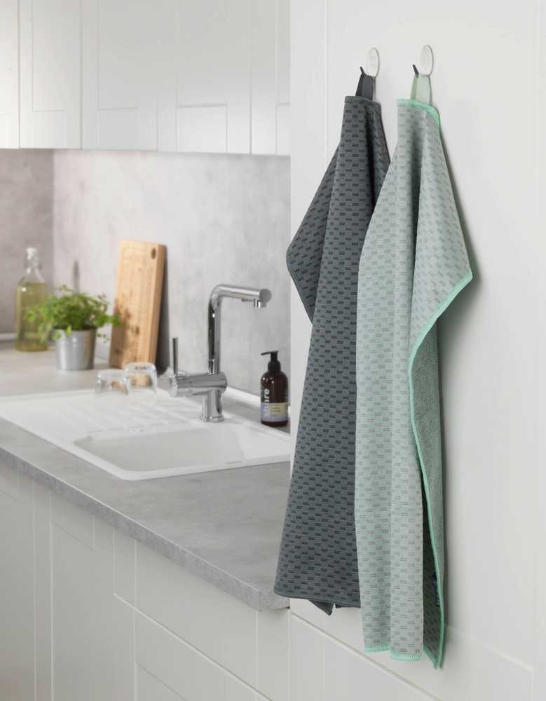 Teatowels for glass, Set of 2, MIKO GLASS TOWELS, 40 x H 60 cm, Grey / Turquoise