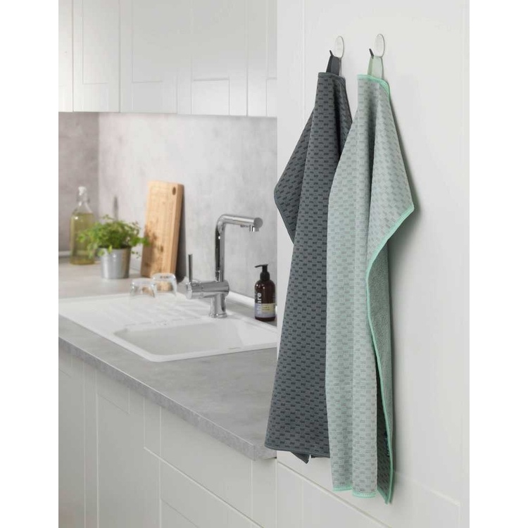 Teatowels for glass, Set of 2, MIKO GLASS TOWELS, 40 x H 60 cm, Grey / Turquoise