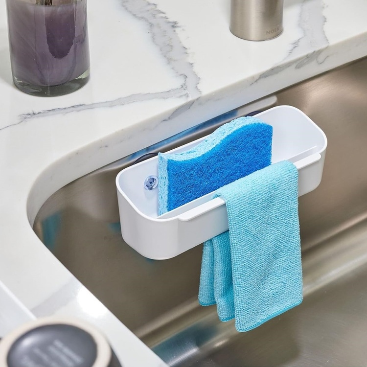 Sink tidy with Wash Cloth Holder, ID RPET SUCTION CADDY, 21,6 x 8,6 x H 6,7 cm, White