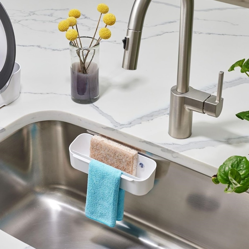 Sink tidy with Wash Cloth Holder, ID RPET SUCTION CADDY, 21,6 x 8,6 x H 6,7 cm, White