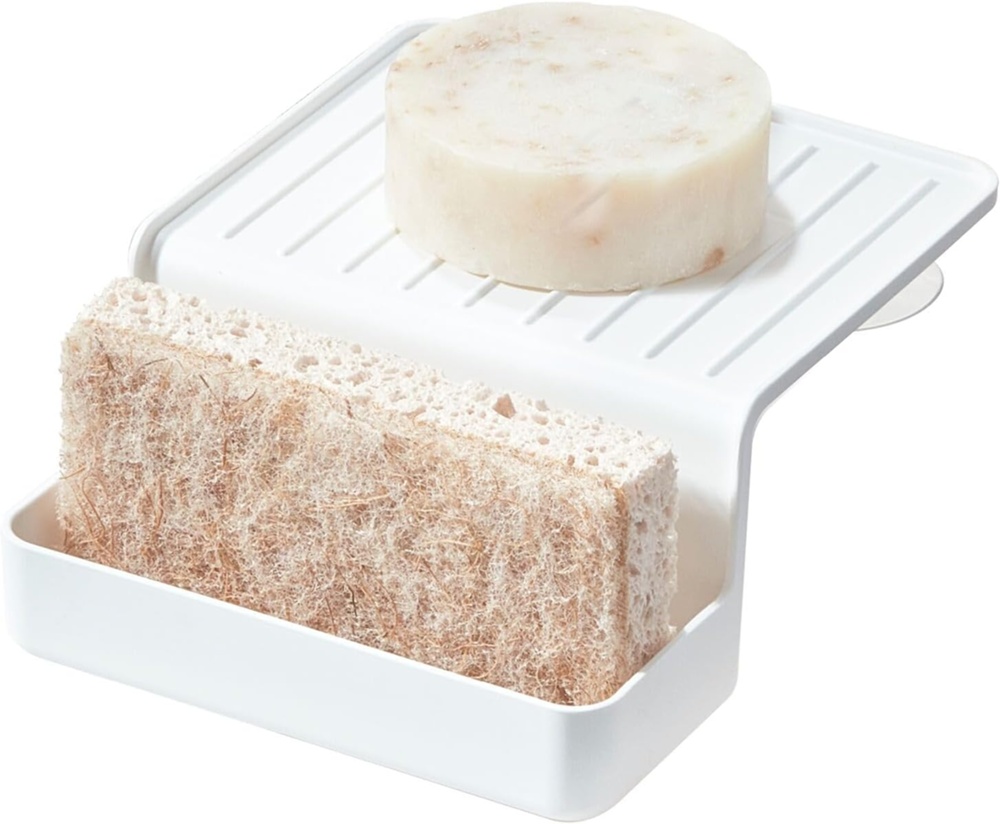 Sponge Holder, ID RPET DOUBLE SUCTION SINK CADDY, 13 x 16,2 x H 6,4 cm, White