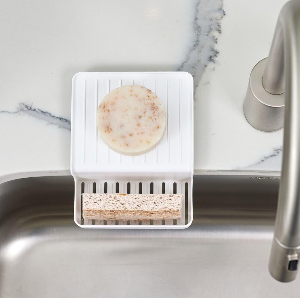 Sponge Holder, ID RPET DOUBLE SUCTION SINK CADDY, 13 x 16,2 x H 6,4 cm, White