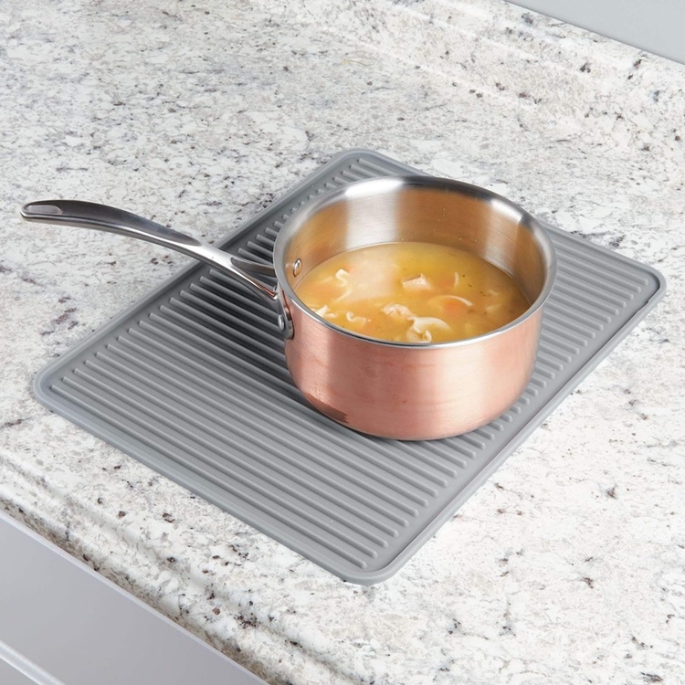Draining Mat / Trivet, SILICONE , 31,5 x 40,5 cm, Grey