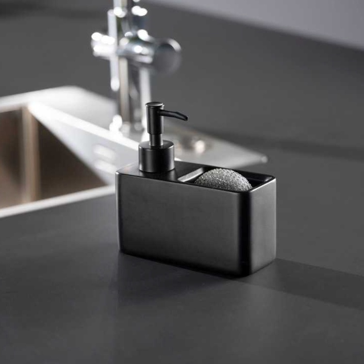 Dish-washing liquid pump with storage, RESA, 14,5 x 6 x H 14,3 cm, Black