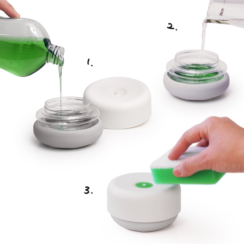 Dish Sopa Dispenser, PRESS-PUMP, Ø11 x H6,5 cm, Bosign, White / Grey