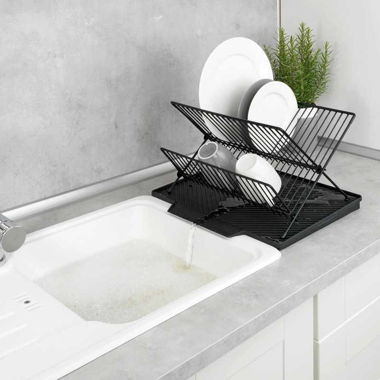 Dish Rack with Drip Mat, NELIA, 34 x 40 x H 25 cm, Black