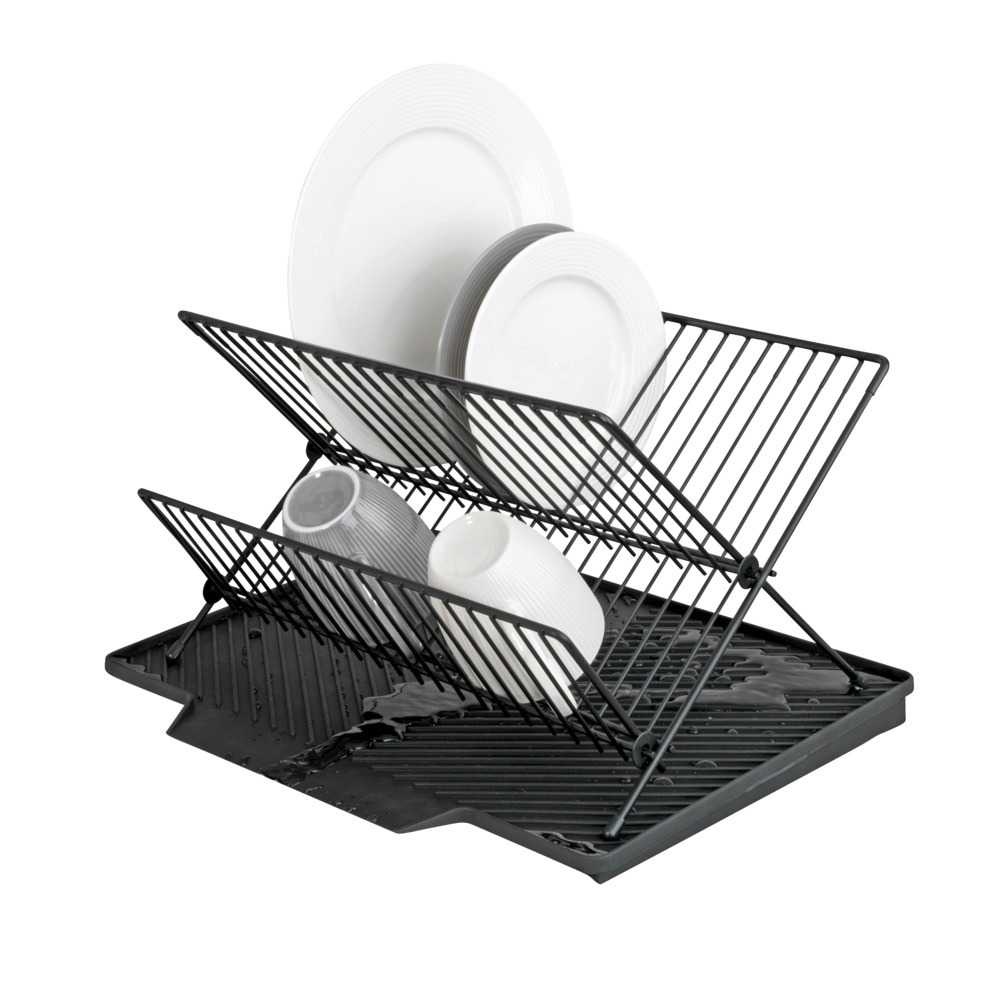 Dish Rack with Drip Mat, NELIA, 34 x 40 x H 25 cm, Black