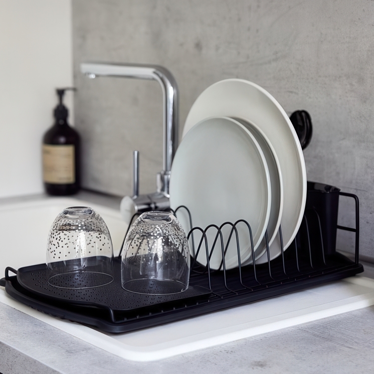 Dish Rack with cutlery basket, Extra Narrow, BASIC, 47,5 x 26,5 x H11 cm, Black