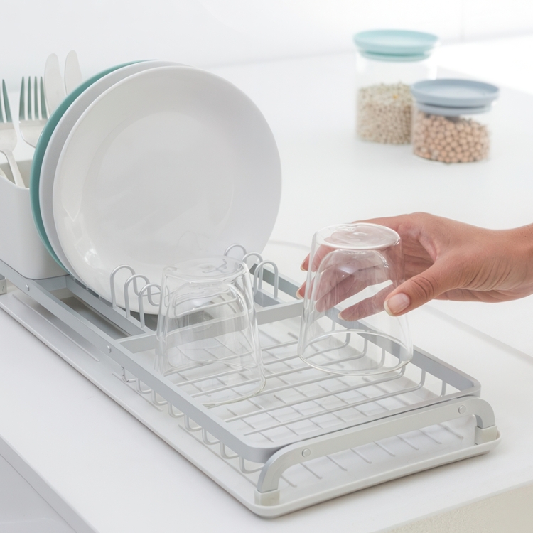 Dish Rack with cutlery basket, Extra Narrow, BRABANTIA COMPACT, 46,3 x 20 x H 12, 6 cm