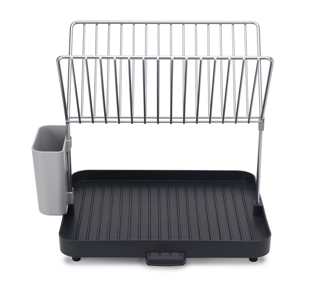 Dish drainer with utensil pot, Y-RACK, 36 x 31 x 29 cm, Joseph Joseph, Grey / Silver