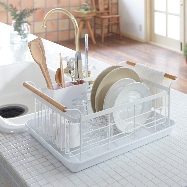 Dish Rack with tray, TOSCA DISH DRAINER, 47 x 33,5 x H 20cm, Yamazaki, White