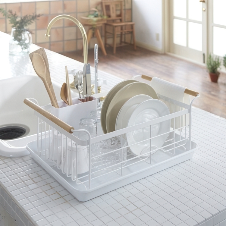 Dish Rack with tray, TOSCA DISH DRAINER, 47 x 33,5 x H 20cm, Yamazaki, White