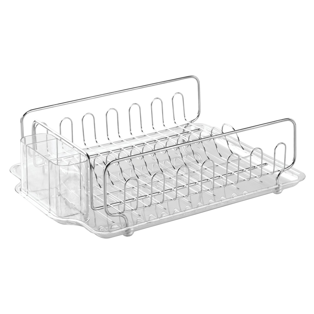 Dish rack with drip tray, FORMA DISH DRAINER, 34 x 43 x H13 cm, Stainless steel / clear