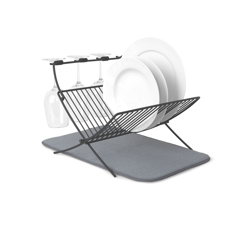 Dish Rack with drying mat, foldable, XDRY, 51 x 37 x 31 cm, Umbra, Black / Grey