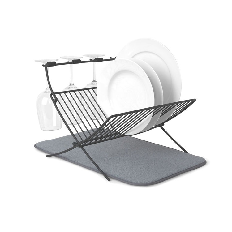 Dish Rack with drying mat, foldable, XDRY, 51 x 37 x 31 cm, Umbra, Black / Grey