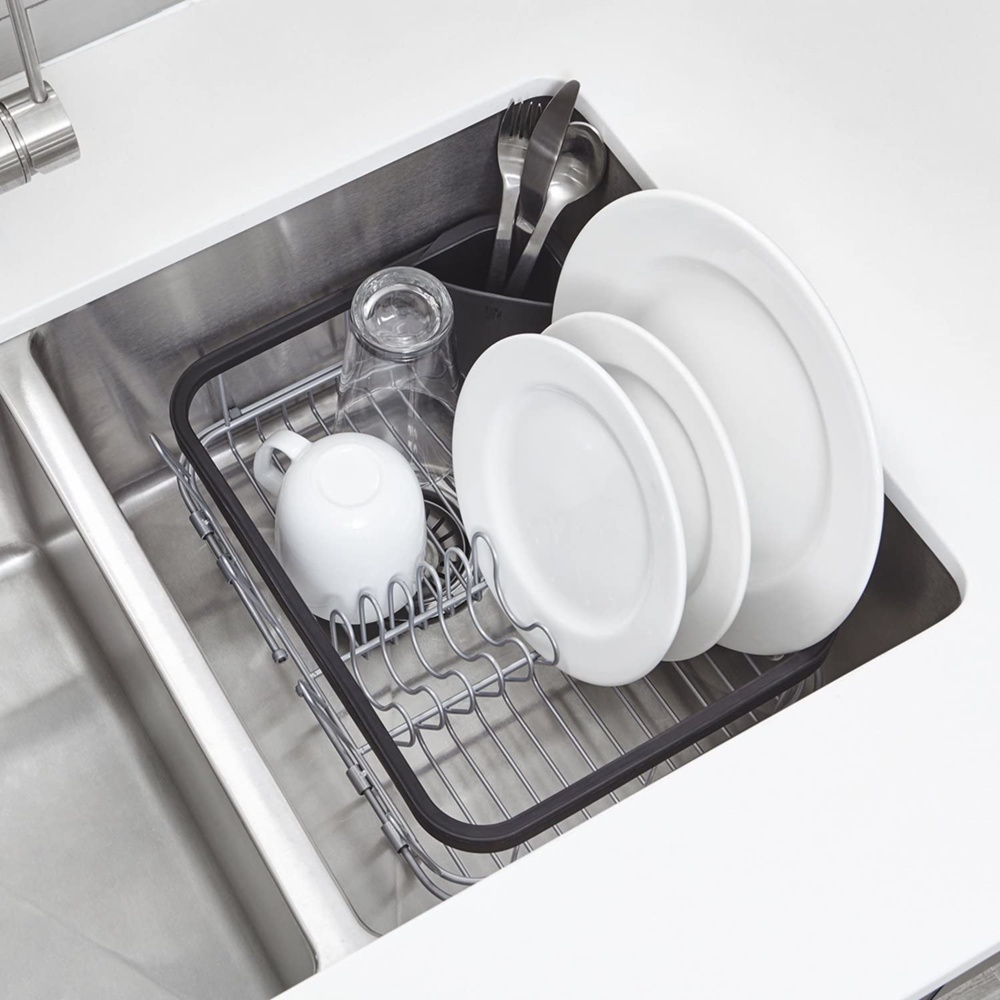 Dish Rack with extendable rails, SINKIN, MULTI-USE, 36,5 x 29 x H14 cm, Umbra, Black / silver
