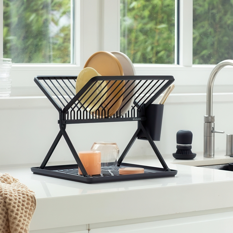 Dish Rack, BRABANTIA COMPACT FOLDABLE DISH RACK, 33 x 37 x H 31,5 cm, Dark Grey