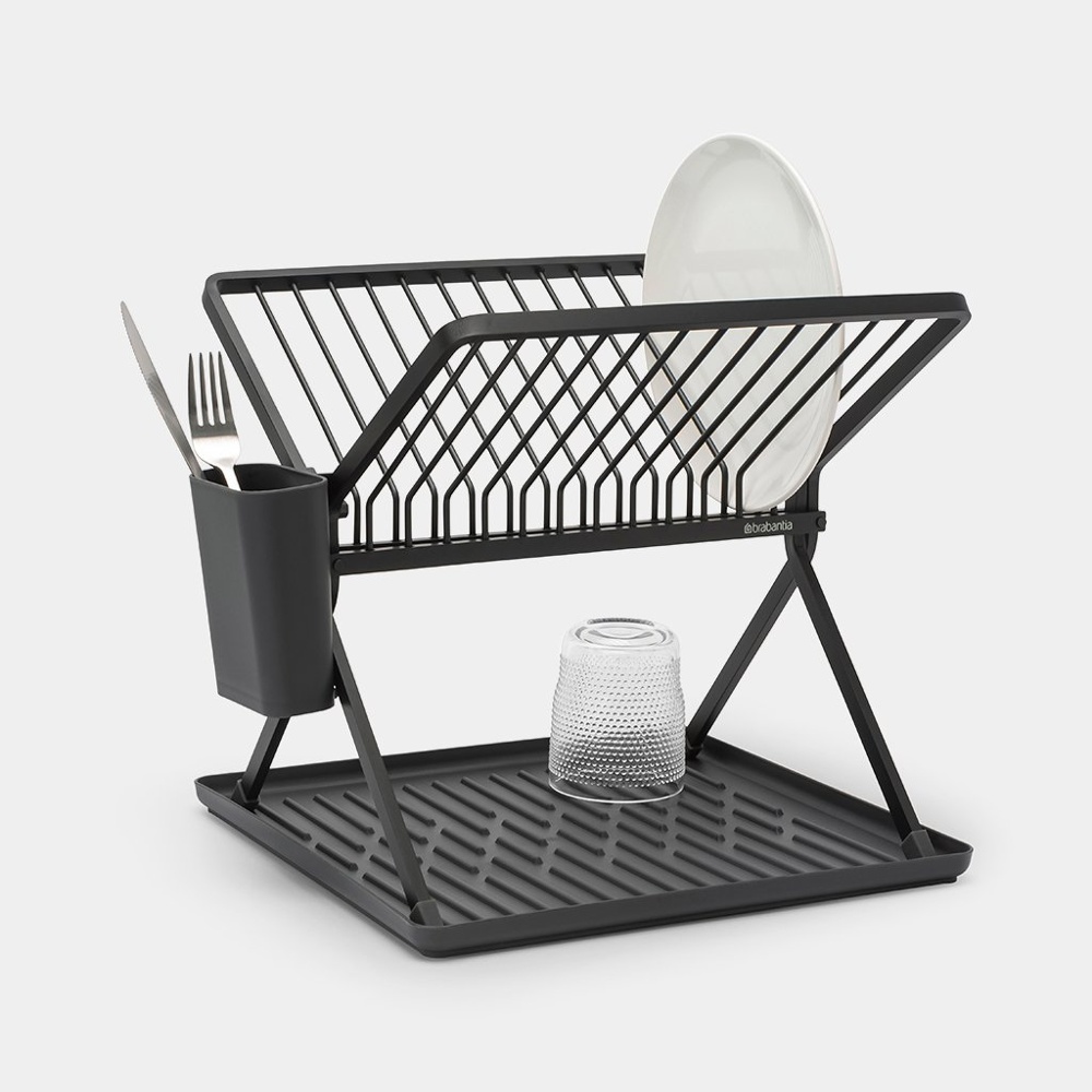 Dish Rack, BRABANTIA COMPACT FOLDABLE DISH RACK, 33 x 37 x H 31,5 cm, Dark Grey