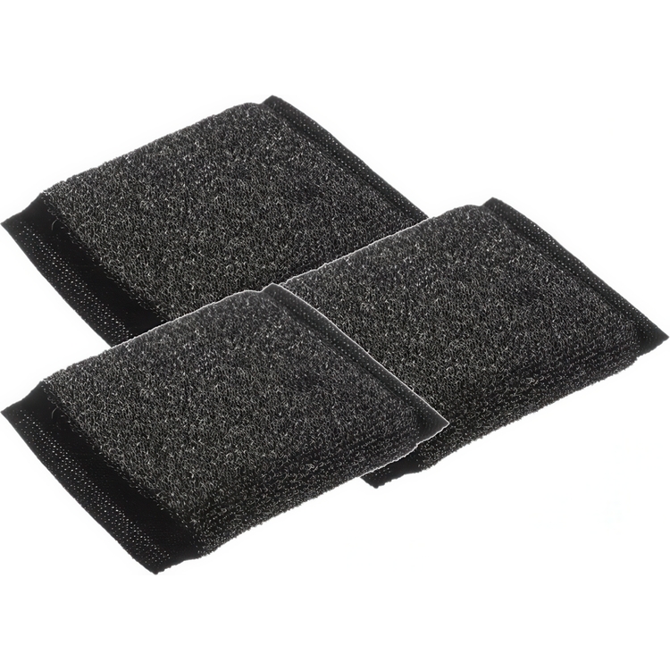 Scrubbing Sponges, Set of 3, ÉPONGES EN INOX, 10 x 9 cm, Black